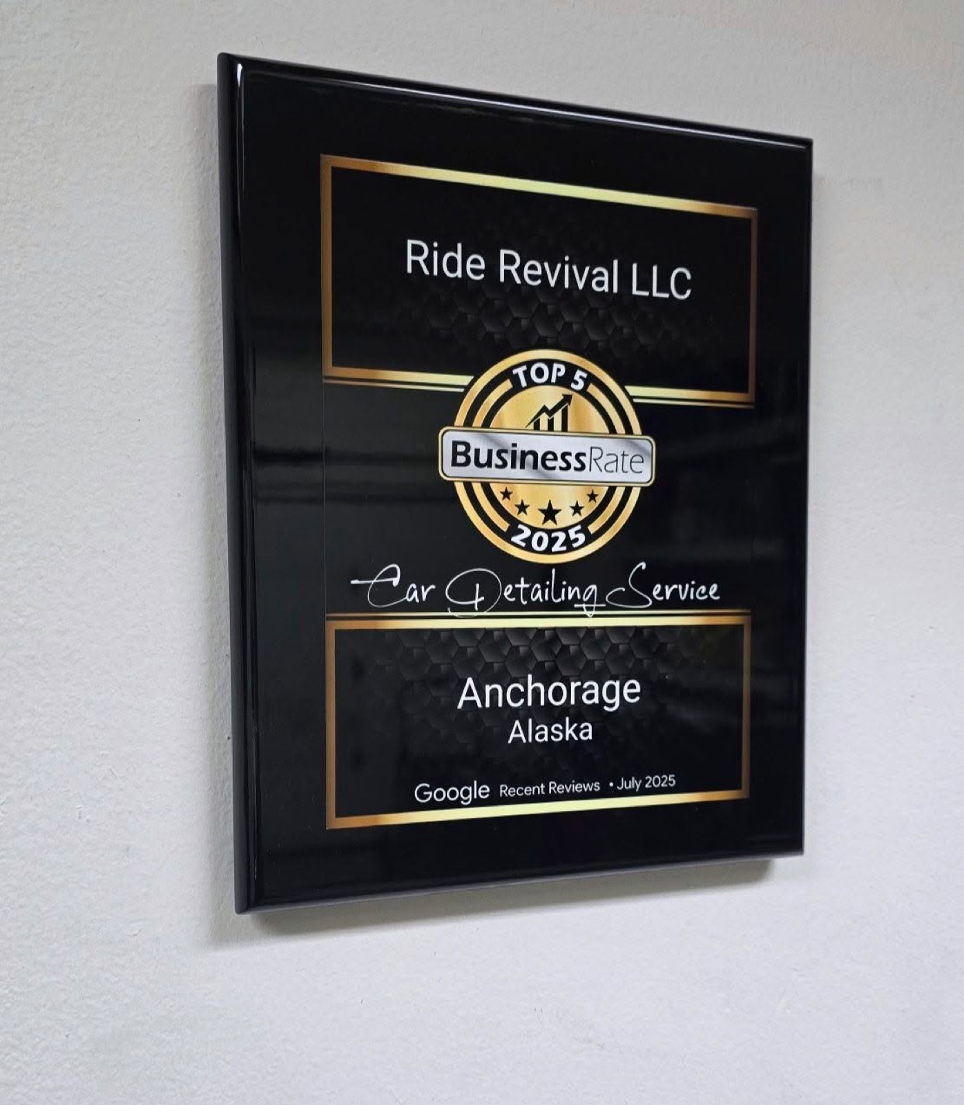 Award plaque: Top 3 Car Detailing Service, Anchorage, 2025